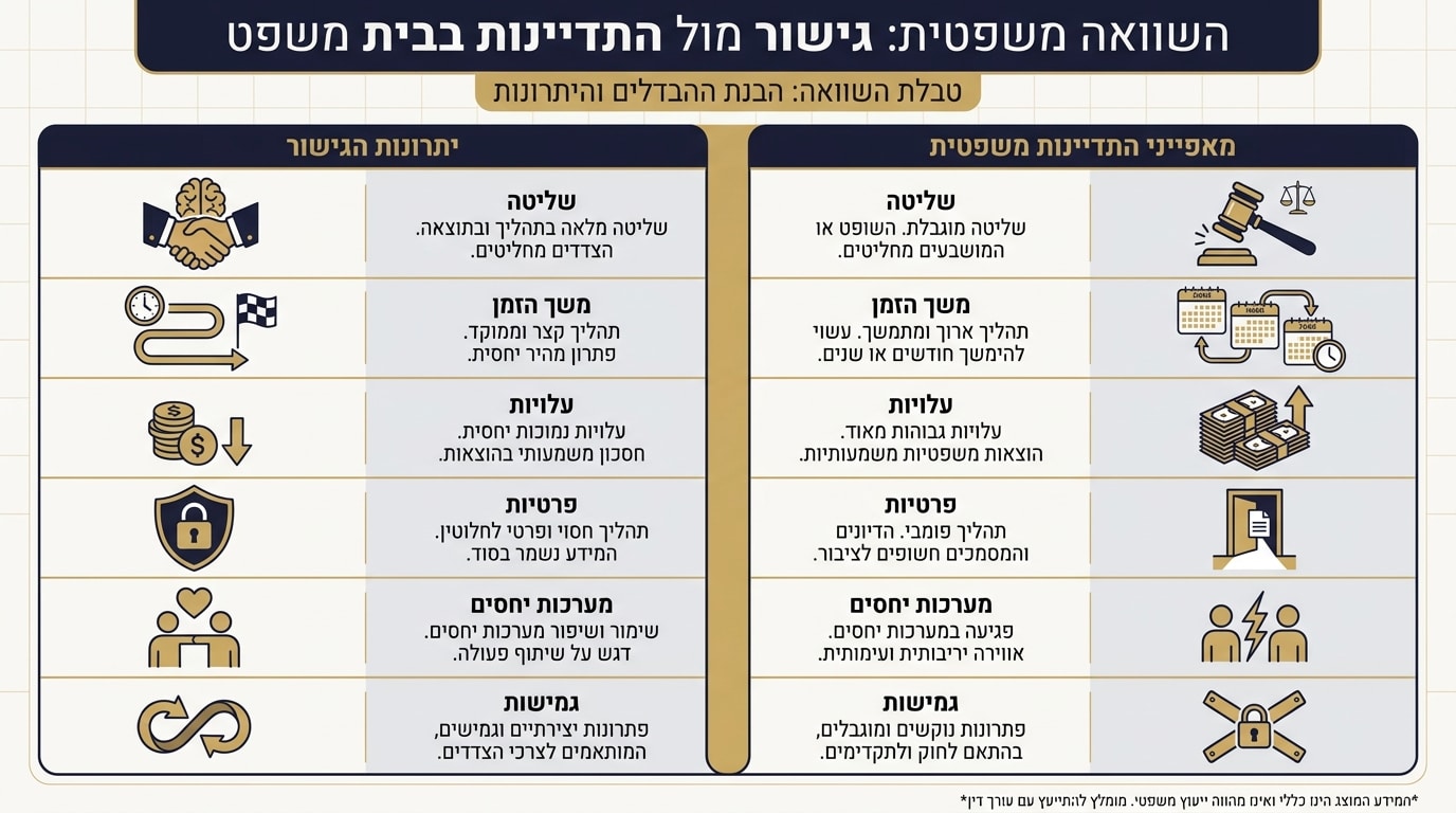 גישור מול התדיינות משפטית — מה ההבדלים בפועל?